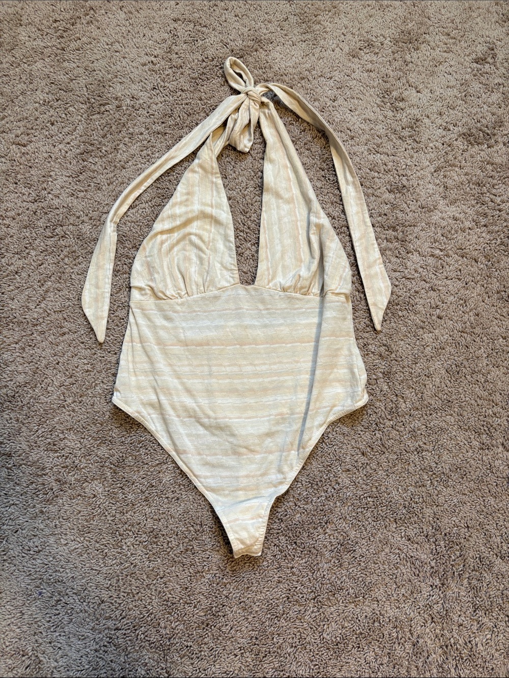 Free People Intimately Beige and Cream Halter Body Suit